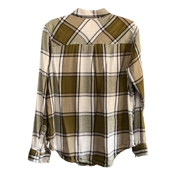 Lucky Brand Green & White Plaid Button-Up Shirt M Classic Fit Soft Flannel - Picture 3 of 9